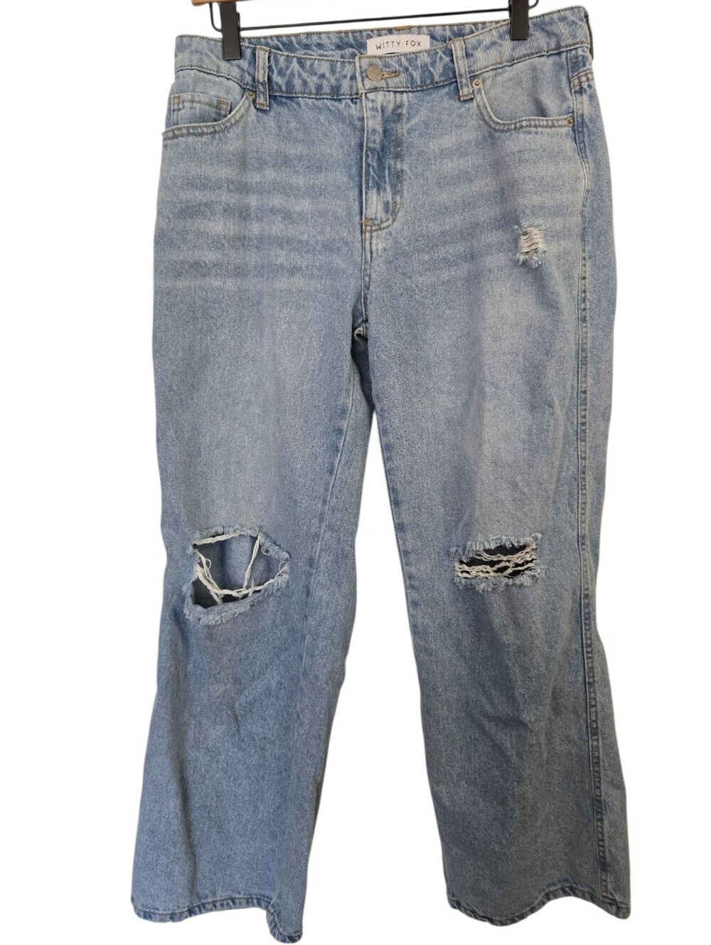Witty Fox Distressed Wide Leg Jeans | Size 11/30 | Light Wash High Rise Denim ✨